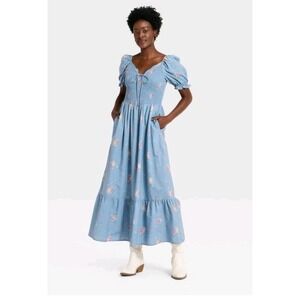 Women's XL Western Puff Short Sleeve Smocked Dress Universal Thread New NWT